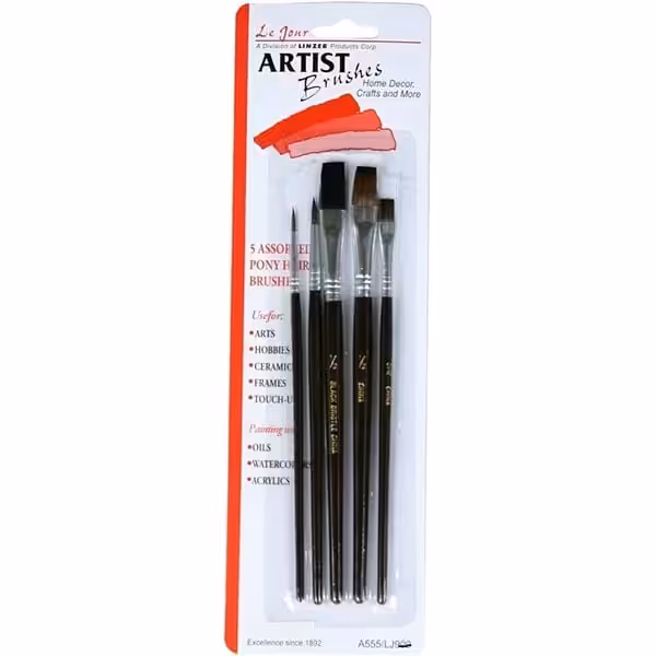 Linzer 5 pcs Pony Hair Artist Brushes