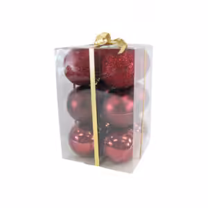 christmas balls 12 pcs burgandy shiny and matt