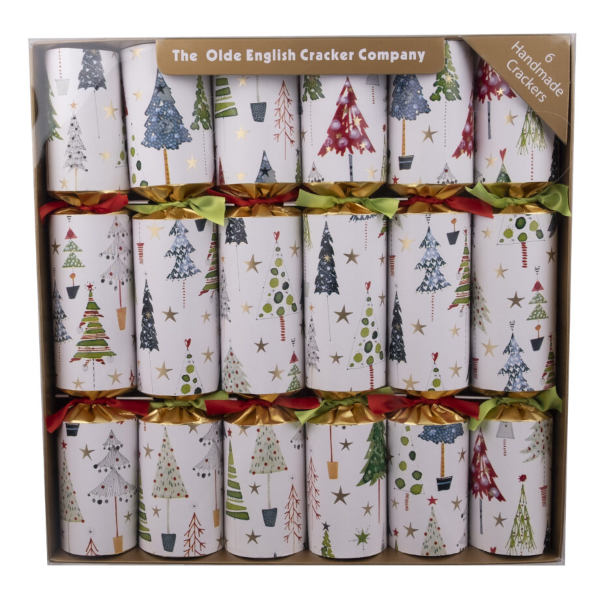 christmas crackers white with multi color xmas trees 6 pcs