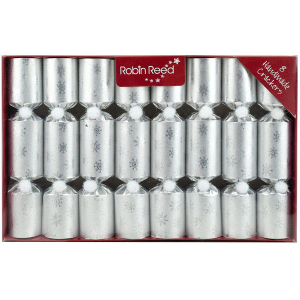 christmas crackers 8 pcs silver with snowflakes