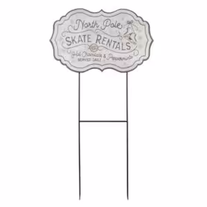 christmas decor metal sign skate rental white gray