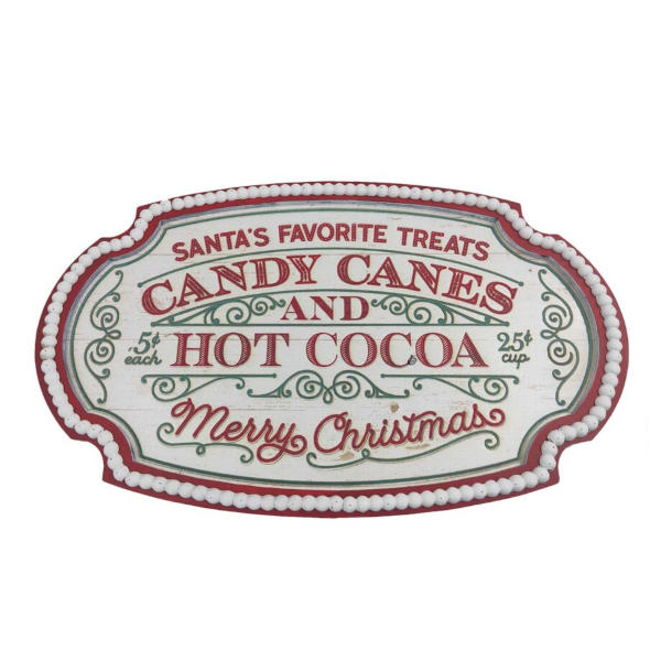 christmas decor wooden wall sign candy canes and hot cocoa