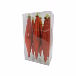 christmas finial 6 pcs red pearlized matt and glitter