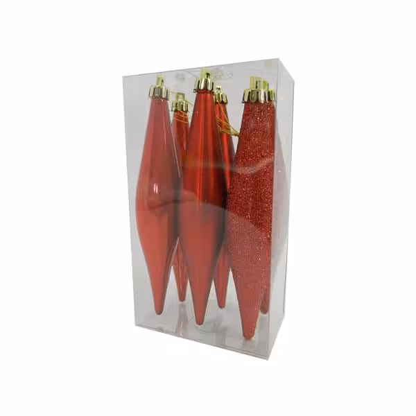 christmas finial 6 pcs red pearlized matt and glitter