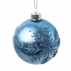 christmas glass ball blue with glitter snowflake