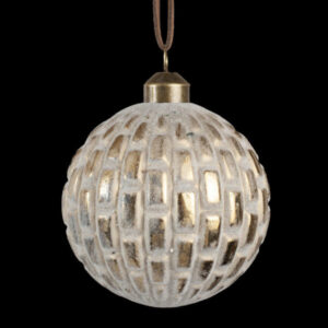 christmas glass ball gold white with gold rectangles