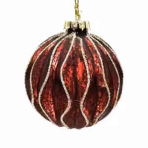 christmas glass ball burgundy with gold ribbing