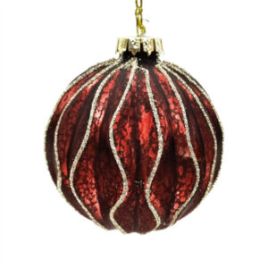 christmas glass ball burgundy with gold ribbing