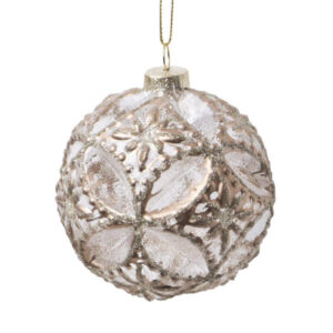 christmas glass ball clear brushed gold with diamond pattern