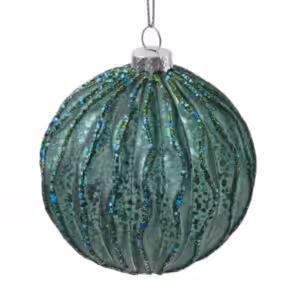 christmas glass ball emerald green with waves and glitter