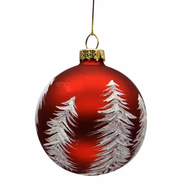 christmas glass ball red with white trees