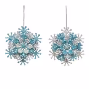 christmas ornament 2 pcs blue silver layered snowflake