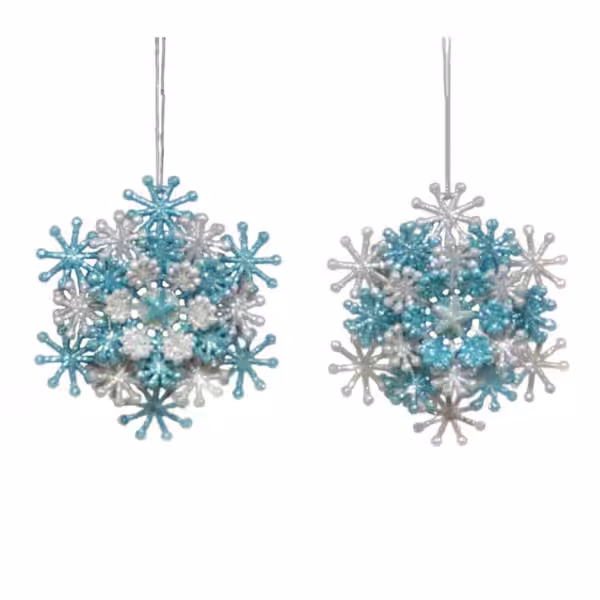 christmas ornament 2 pcs blue silver layered snowflake