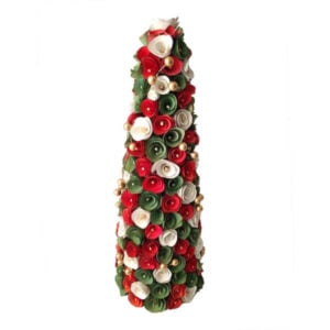 christmas table top cone shape tree red white green flowers