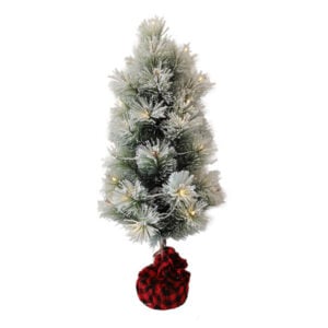 christmas table top flocked needle tree 30 inch with plaid base and led