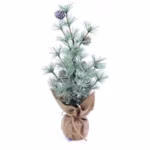 christmas table top tree frosted pine cones burlap base