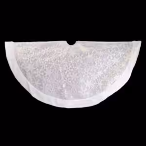 christmas tree skirt snowflake print on silver sheer organza