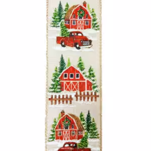 christmas wired ribbon truck and barn