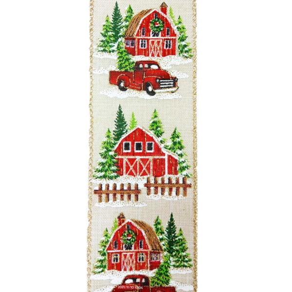 christmas wired ribbon truck and barn
