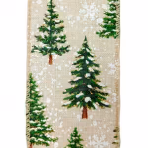 christmas wired ribbon natural with xmas trees