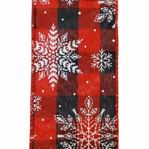christmas wired ribbon plaid with snowflakes