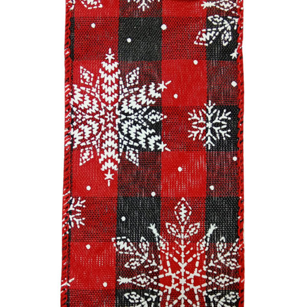 christmas wired ribbon plaid with snowflakes
