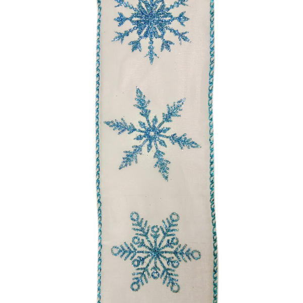 christmas wired ribbon blue snowflakes