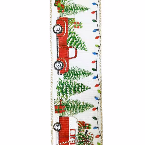 christmas wired ribbon truck with xmas trees