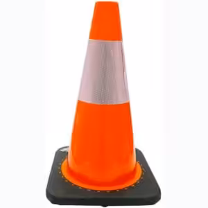 orange traffic cone with reflective tape