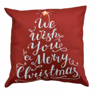 christmas decor red cushion lighted with 1 led with we wish you a merry christmas print in white letters