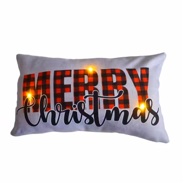 christmas decor white cushion lighted with 3 led timer merry christmas