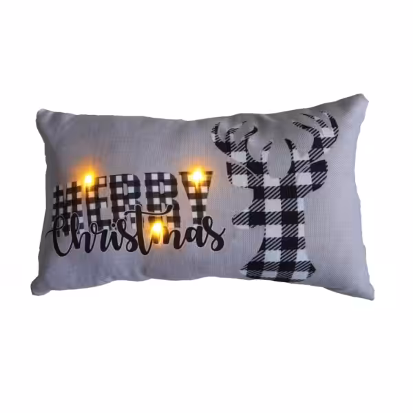 christmas decor white cushion lighted with three led merry christmas with reindeer