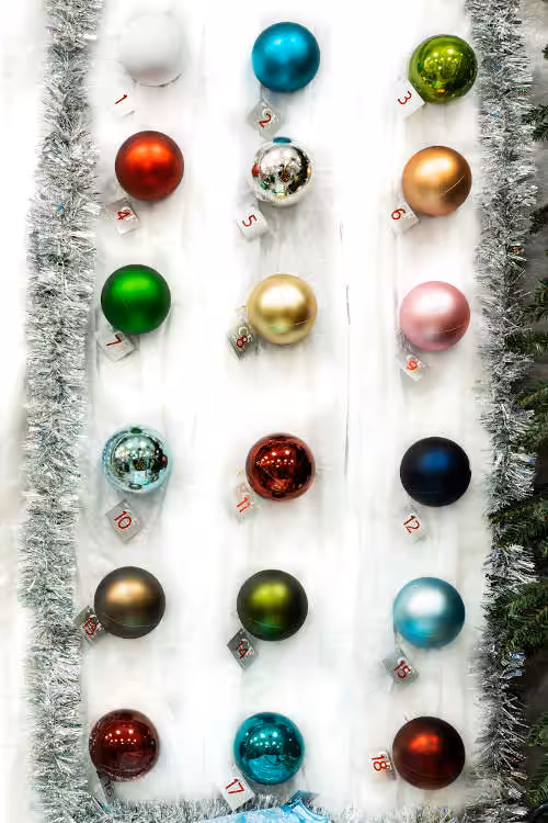 different coloured christmas balls available