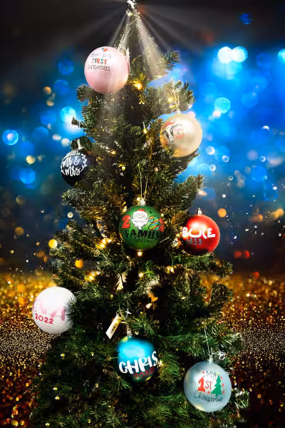 christmas tree with custom ornaments