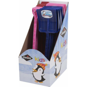 carton of kids' snow shovels in variety of colours.