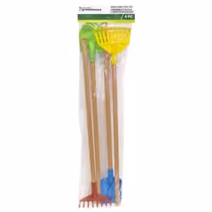 kids long tools set including round shovel, square shovel, leaf rake and bow rake