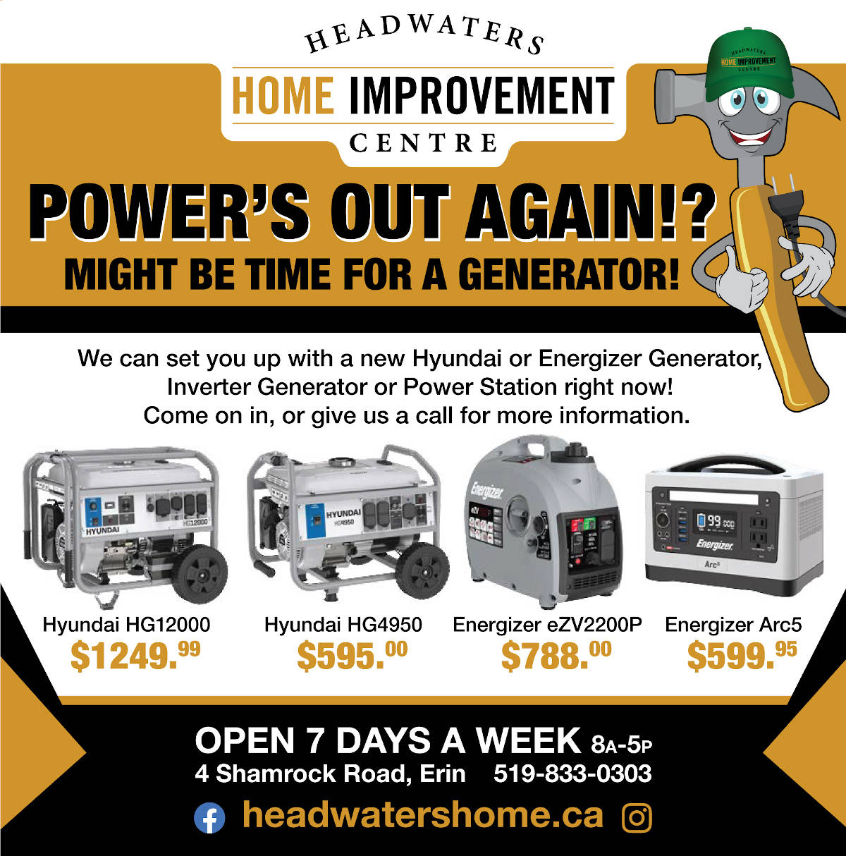 midland power flyer showing generators and pricing