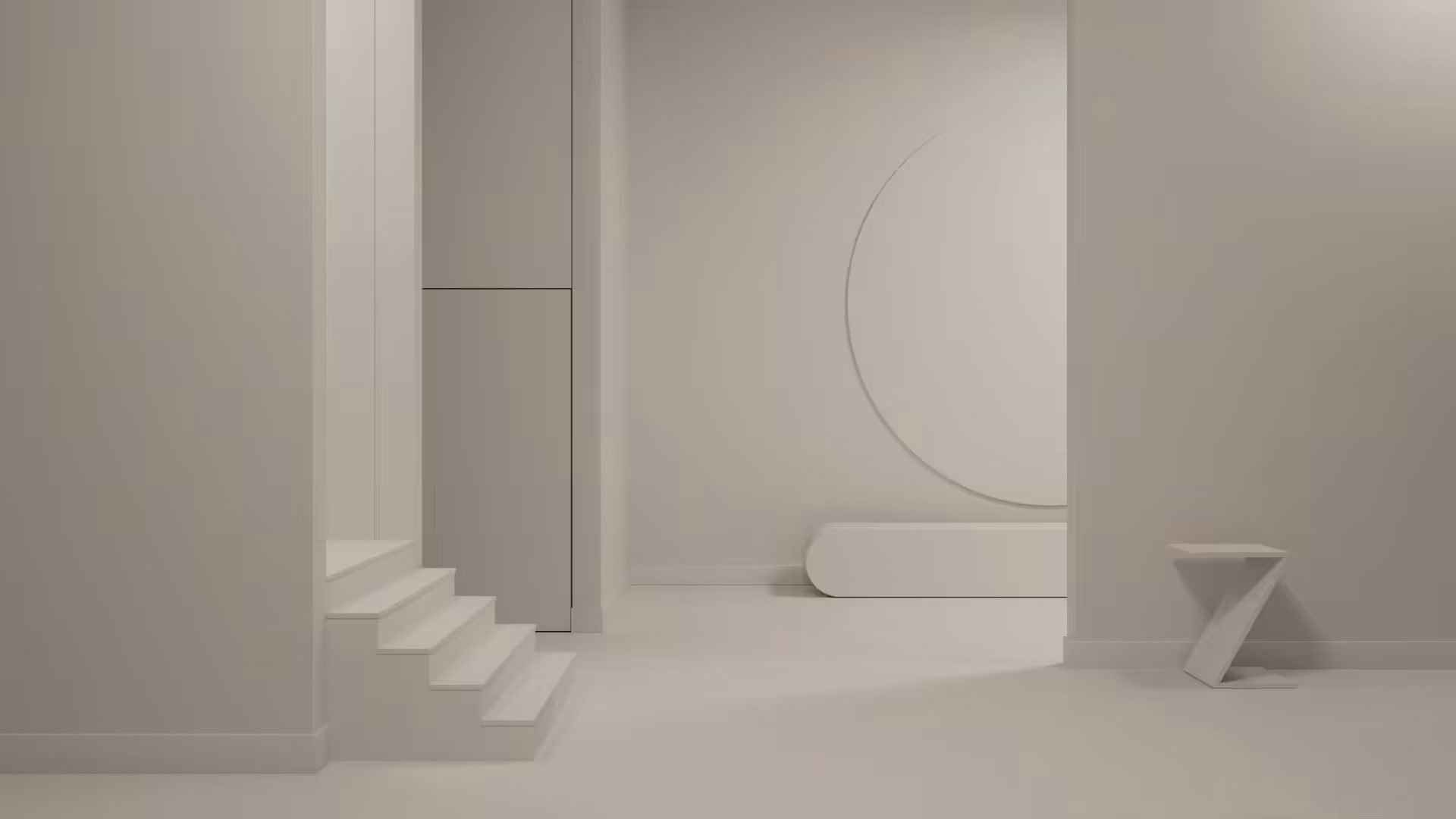 living space painted with benjamin moore colour 'antique pearl' and viewed in night time lighting