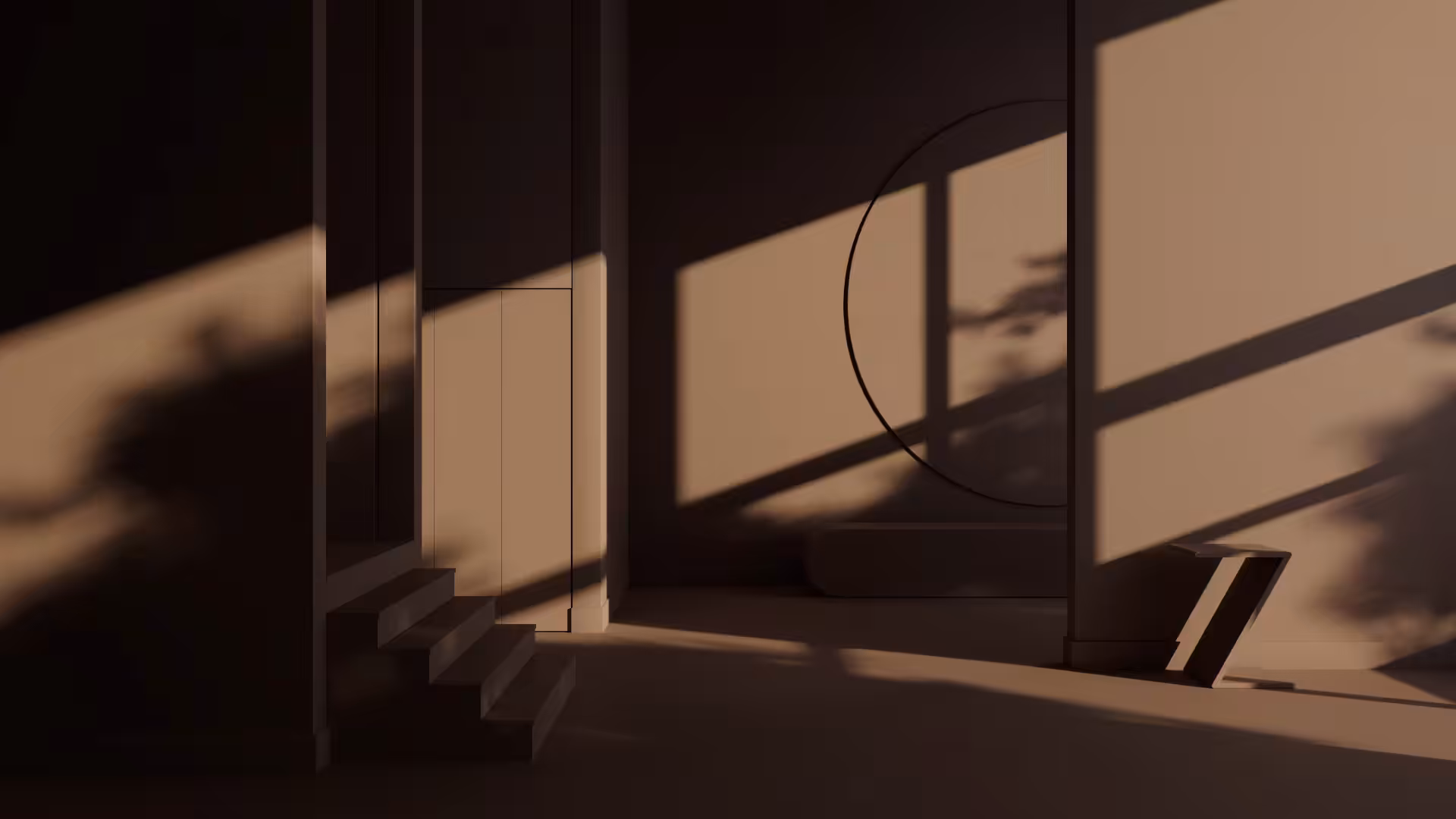living space painted in benjamin moore 'bison brown' colour and as seen in afternoon light