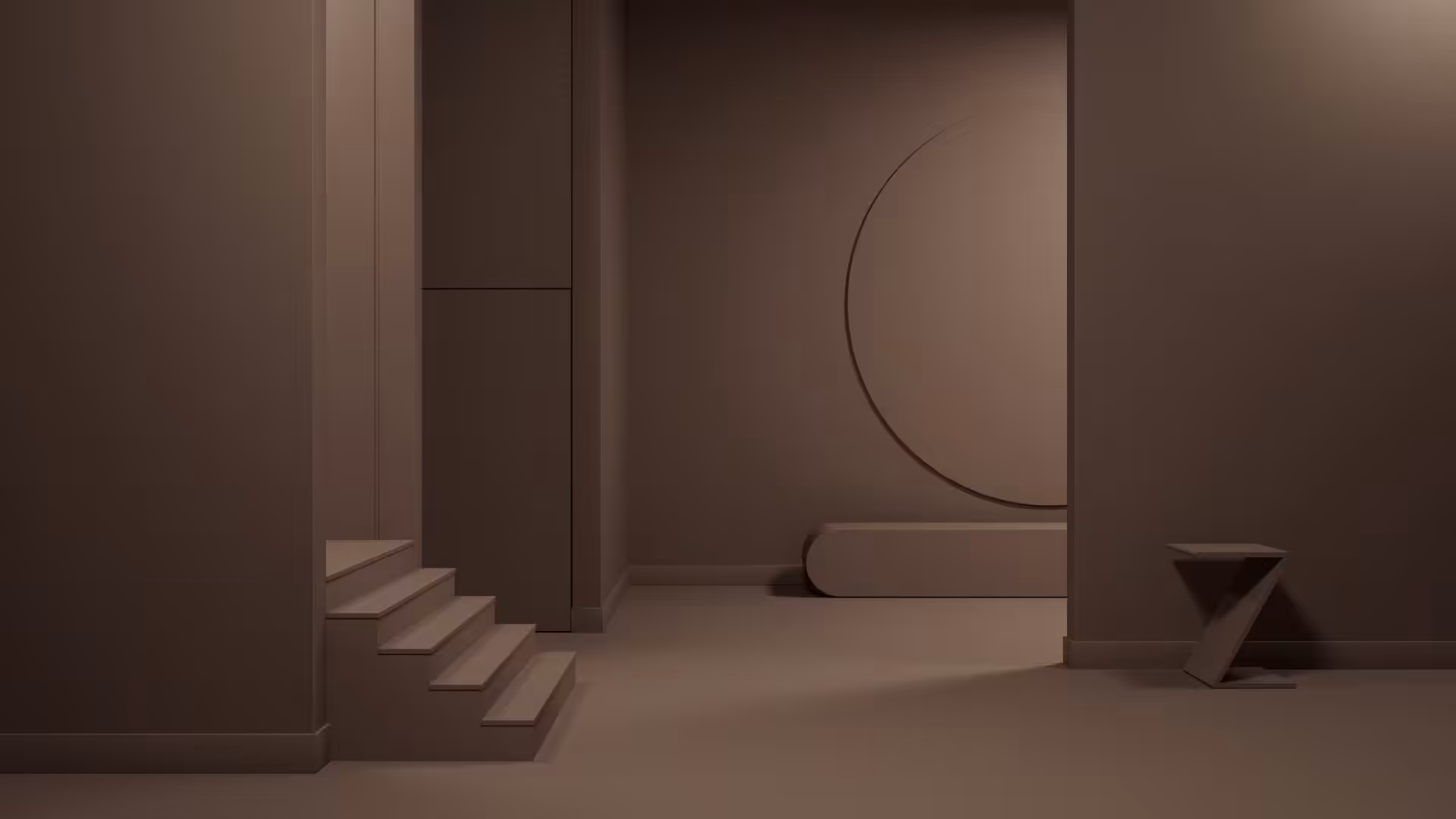 living space painted in benjamin moore colour 'bison brown' and how seen in night lighting
