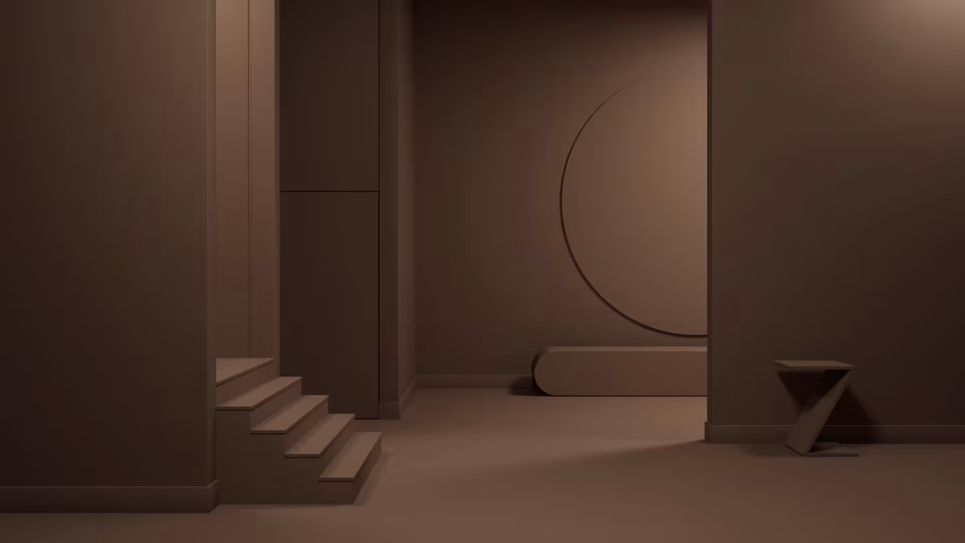 living space painted in benjamin moore colour 'chocolate sundae' and as seen in evening light