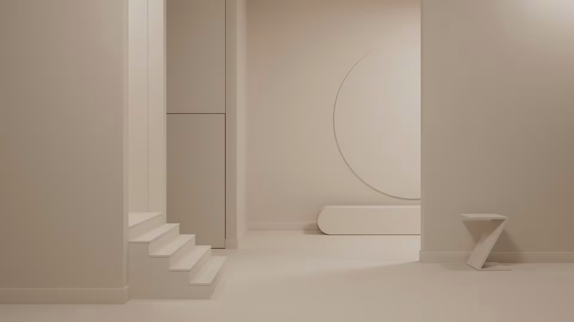 living space painted in benjamin moore 'tissue pink' colour and as seen in night lighting.