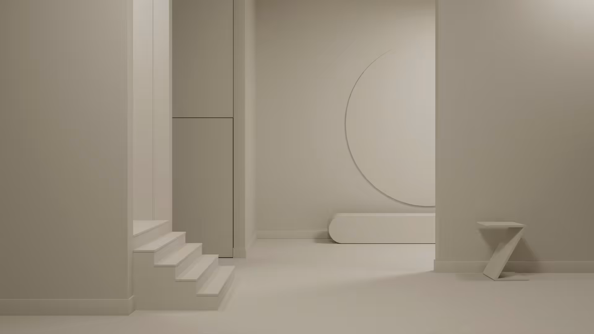 living space painted in benjamin moore 'sea salt' colour and shown in evening light