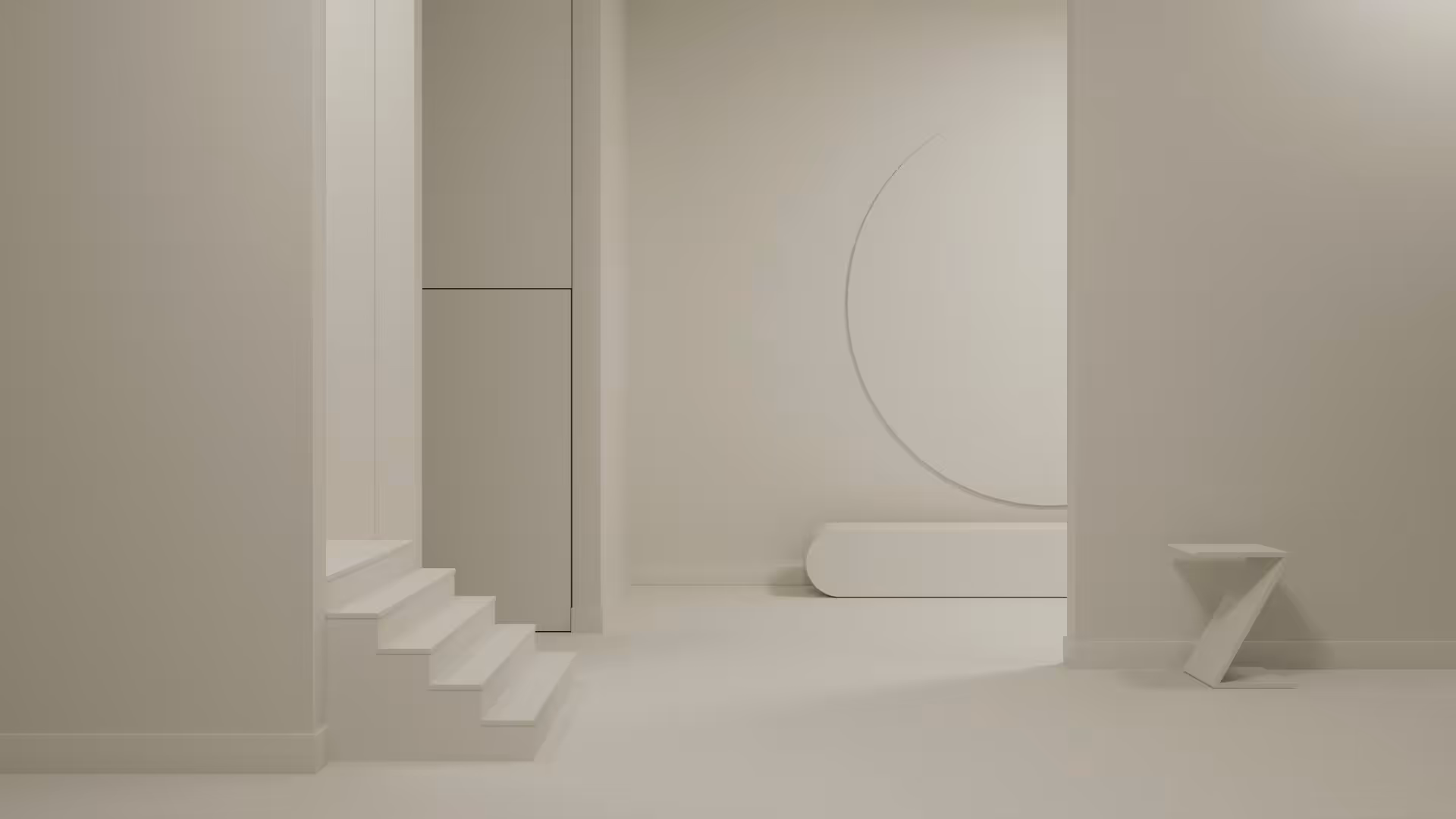 living space painted with benjamin moore colour 'glacier white' and as seen in evening light